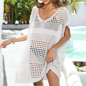 Holiday Cover-Ups Beach Dress Sexy See Through Crochet Solid Knit Cardigan Cover-Up Swimwear Female Bikini Cover Ups