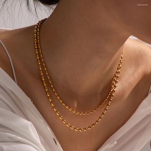 Chains Uworld Stainless Steel Beads Chain Layered Necklace For Women Minimalist Metal Golden 18 K Plated Double Layer Geometric Necklac