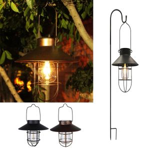 Bulbs Solar Lantern Lamp Outdoor for Garden Decoration Waterproof Light Vintage Solar Lamp with Tungsten Bulb Ornament for Patio Yard