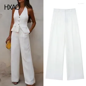 Pantaloni da donna hxao estate bianca fluida primavera larghi pantaloni da donna ad alta vita gamba larga femmina sciolta 2024