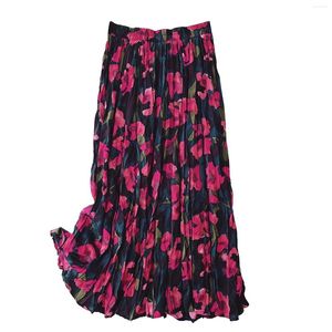 Saias elegantes saia floral retro plissada para o verão feminino outono 2024 Women Women Women Casual Loose