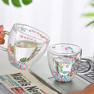 Tumblers 1pc Heart Shaped Glass Coffee Mug Tea Cups Double-Walled Espresso Summer Winter Drinkware Cute Birthday Gifts H240506