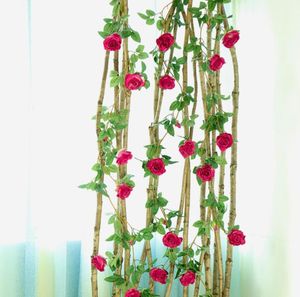 Decoração de casamento Artificial Rose Flower Garland Ivy Vine Decoração de parede de flor real Flores de seda de seda para casa Hangin5125436