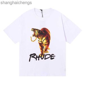 Högkvalitativ original Rhuder Designer T Shirts Små trendiga Angeles Tiger Design med tryckt dubbelgarn Pure Cotton Short Sleeved T-shirt unisex med 1: 1 logotyp