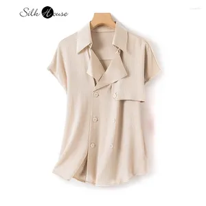 Blusas femininas 2024 Moda 93%Natural Silk Pearl Setin Setin Basta