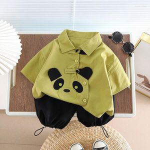 Clothing Sets Two Piece Set/boys Fashion Printed Cartoon Chinese Style Panda Shirt Solid Color Shorts