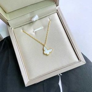 Designer Van Butterfly Necklace 925 Sterling Silver Plated 18K Gold Mini Small White Fritillaria Pendant Collar Chain