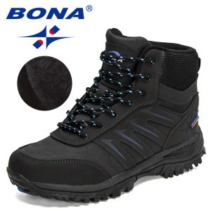 靴ボナ2022新しいデザイナーアクションレザーブランドウィンターブーツぬいぐるみ温かい雪の足首ブーツメンズノンズスリップスニーカーマンハイキングブーツ