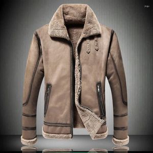 Men's Jackets Men Suede Leather Jacket Winter Warm Outwear Faux Fur Turn-down Collar Coat Buckles Plus Size