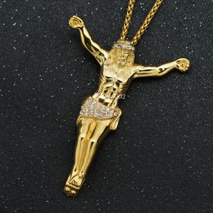 Pendant Necklaces Religious Jesus Cross Necklace With Rhinestone For Men Fashion Gold Color Pendent Jewelry Gifts