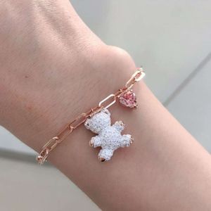 Schmuckarmband Swarovskis Designer Frauen Original Qualität Luxus Mode Bangle Süßes charmantes Teddybärenarmband Romantische süße rosa Bär Anhänger Armband