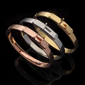 Top Luxury HRMS Designer asiatischer Goldschmuck H Buchstabe Rotary Schnalle vier Diamantarmband Frauen Kelly Free glattes Armband Original 1to1 mit Box