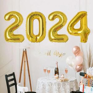 Party Decoration 4 Pcs Number Balloon Golden Color Reusable Leakproof Prop 2024 Year Decorative Inflatable Smooth Surface