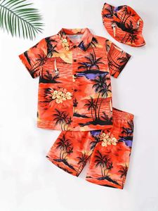 Set di abbigliamento per bambini estivi alla moda hawaiane per le vacanze cocco cocco camicia a maniche corte cortometri dello stesso cappello a colori setl2405