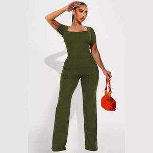 Women's Jumpsuits & Rompers Designer pants Women's 24 Spring/Summer New Product Square Neck Short Sleeve Thread Casual Wide Leg Two Piece Set Sexy pants