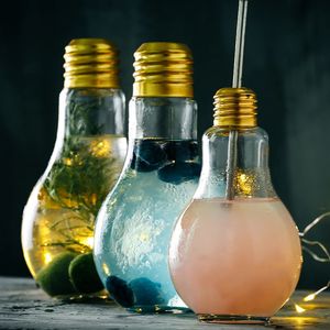 2PCS Creative Light Bulb Cocktail Glass Personalized Portable Juice Milk Cup Transparent Wine Glass Home Bar Party Beverage Gif 240424