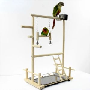 Abborre träpapegospelstativ, fågelsvingfackskoppleksaker, 53x23x36cm hängande stege för parkstil klättring papegoja bur