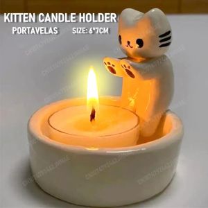 Velas Cat Candlestick titular fofo gato aromaterapia holder kitten pata pata ornamentos de alto temperatura de alta temperatura