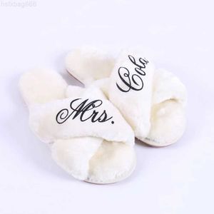 Slippers Personalized Name Mrs Wedding Slippers Bride Bridesmaid Wedding Party Slipper Bridal Gift Birthday Present Fluffy Slippers 240506