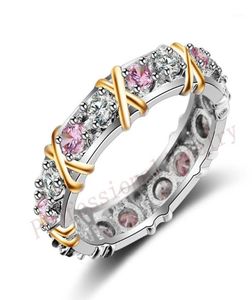 Pierścienie klastra Rozmiar 511 ręcznie robiona biżuteria Nakładka 925 Srebrny Srebrny różowy CZ Kamienie Wedding Gold Band for Women Prezent15280063