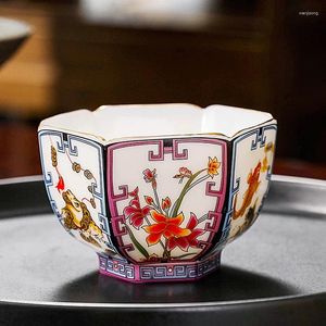Mugs White Porslin Emamel Color Tea Cup Sexvägs Fortune Gathering Master Large Chinese Kungfu Ceramic