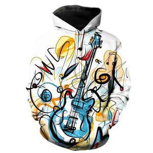 Herren Hoodies Sweatshirts Cartoon Guitar Hoodie 3D Printed Herren und Damen Spring Sportswear Multi-Color Casual Hoodie Street Clothing Persönlichkeit DJ Top Q240506