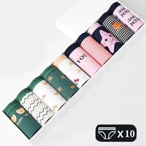 Women's Panties 10Pcs/Lot Cotton Women Sexy Underwear Cute Cartoon Briefs For Girl Seamless Lingerie Ladies Pink Pantys Underpant Thongs