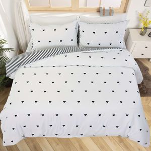 Copertura del piumone set carino King, copripiumino 3pcs con schema di calore, striscia nera reversibile stampata su copertina del piumino bianco, set da letto in stile super morbido e moderno, 1duvet