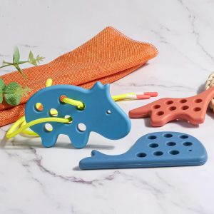 Blöcke Silikon ziehen Schnur Baby entwickeln Zahnen Cartoontiere Spielzeug Säugling Mundpflege Teether Toy Montessori Entwicklungsspielzeuge