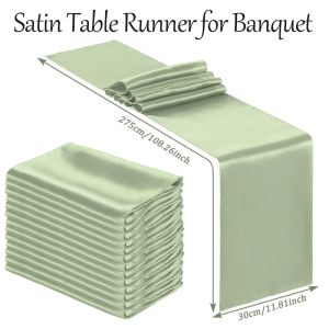 Pads 520pcs Satin Table Runner для свадебного мудреца зеленого шелкового стола крышка банкет -таблицы, бегун с прямоугольником/круглым столом