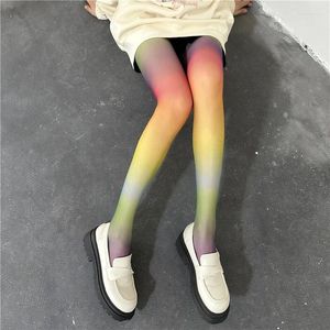 Frauen Socken Strumpfhosen Strümpfe Strumpfhosen Regenbogen Dünne Frühlings Sommer Bunte Gradient Girls Geschenke