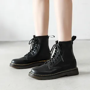 Boots Women's Shoes On Sale 2024 Basic Winter Ankle Women Front Lace-up Round Toe Low Heel Ladies Zapatos