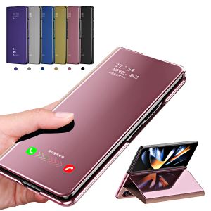 Covers Mirror Clear Flip Magnetic Phone Case for Samsung Galaxy Z Fold 4 3 2 5G Fold3 Fold5 FOLD2 PU Leather Case Full Cover