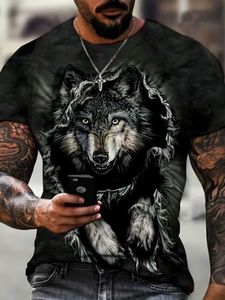 Camisetas masculinas de verão masculino de camiseta animal lobo 3d impresso o pescoço moda strtwear casual slve tops ts masculinos de grandes dimensões roupas t240505