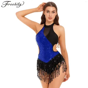 Wear Wear Women Fringed Latino Dance Costume Shiny Seques Shiny Tassel Leotard Dresses for Dancing Competition Samba Tango Performance Dancewwear