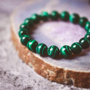 Strand Unique 6mm-10mm Round Natural Malachite Beaded Meditation Bracelet Healing Stone Elastic Rope Yoga For Women