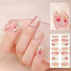 Ins Woman DIY Manicure UV Gel Nail Stickers Baking-Free14/20 Finger Adhesive Nail Sticker Full Paste Semi Cured Nail Art Sticker