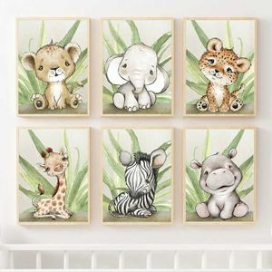 s Jungle Animal Lion Elephant Giraffe Zebra Leopard Wall Art Canvas Painting Nordic Posters And Prints Wall Pictures For Kids Room J240505