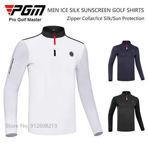 Men's T-Shirts PGM Summer Men Ice Silk Sportswear Zipper Stand Collar T-shirts Long-slve Sunscrn Shirts Male Fast Dry Sports Tops Y240506