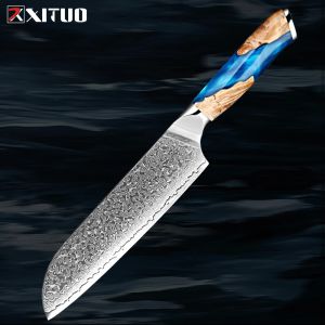 Japan Santoku Chef Knife 7-calowy, VG-10 Damascus Steel 67 Warownicowy nóż do krojenia kuchni, nóż azjatyckiego szefa kuchni na mięs