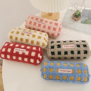 Waffle Lamb Plush Pen Bag Japanese Ins Style Pencil Pouch Liten Student Stationery Storage School Supplies