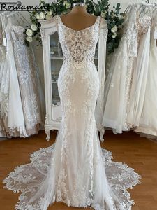 Real Image Scoop Open Back Mermaid Wedding Dresses Sleeveless Floral Appliques Lace Bridal Gowns Robe De Mariee