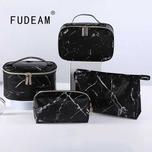 化粧品オーガナイザーFudeam Pu Marble Pattern Women Cosmetic Bag Multifunction Traveltory Toyreatry Storaginize Handbag Waterproof Female Makeup Case Y240503