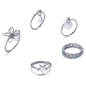 Rings Cluster Fashion Vintage Pentagram Moon Cipdente Anello per dita per donne Gioielli Set di ragazze