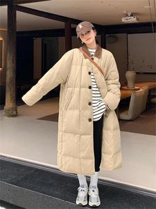 Kvinnorjackor Cotton Coat Women 2024 Autumn Winter Fashion Lapel Långt Lätt lättvikt Casual Retro