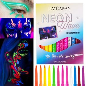 Eyeliner 12pcs/pudełko UV wodoodporne eyeliner Gel Ołówek Zestaw twarzy Malowanie Neon Makijaż Halloween Pigment Liner Fluorescencja w ciemności