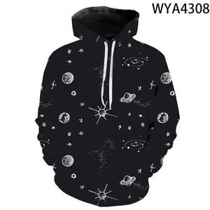 Erkek Hoodies Sweatshirts Yeni 3D Baskılı Ünlü Gökyüzü Evren Desen Hoodie Erkekler ve Kızlar İçin Hoodie Serin Spor Giyim Şık Fermuar Uzun Q240506