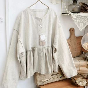 Women's Jackets 121cm Bust Spring Women All-match Japanese Style Loose Plus Size Comfortable Linen Shirts/Blouses