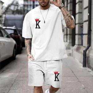 Sommer Chic Casual Everyday Wear Clow Crown K Print Herren T -Shirt Shorts Set Twopiece Mode Kurzärmele für Männer 240419