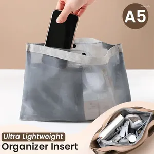 Shoppingväskor mesh arrangörsinsats för handväskor ultralätt arrangörer i tote pocketbook kvinnor nylon a5 storlek väska i